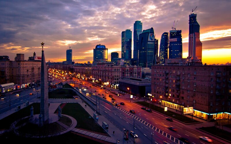 Moscow Skyline at Dusk — Purple