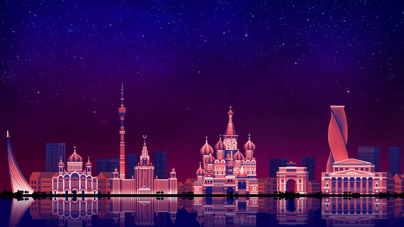 Moscow Skyline at Night — Purple