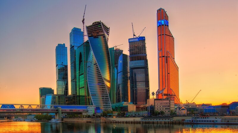 Moscow Skyline at Sunset — Orange, Dramatic