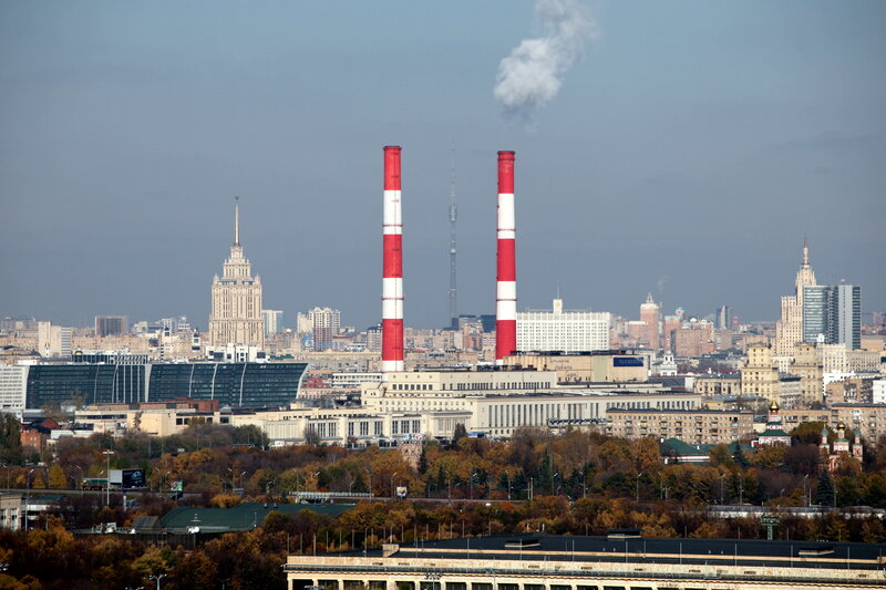 Moscow skyline with power plant