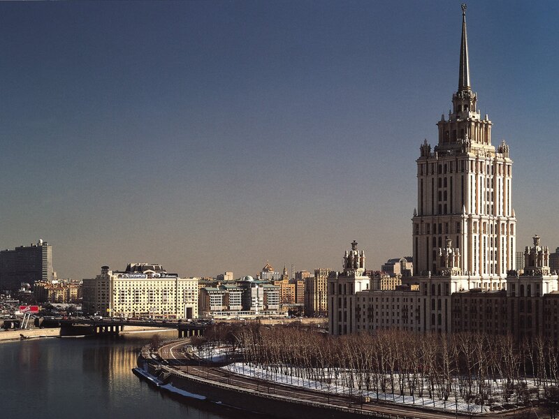 Moscow skyscraper by river