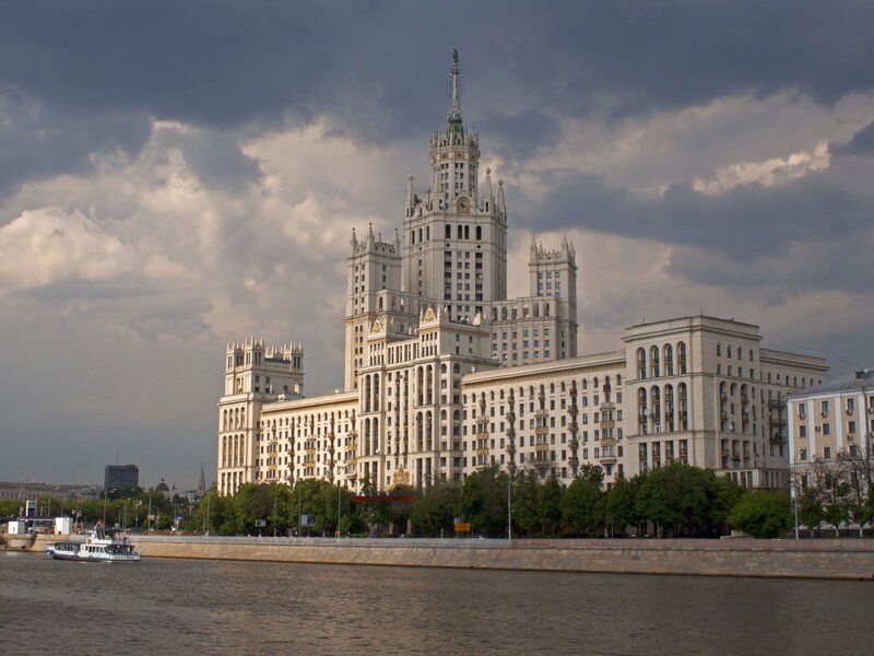 Moscow skyscraper by river