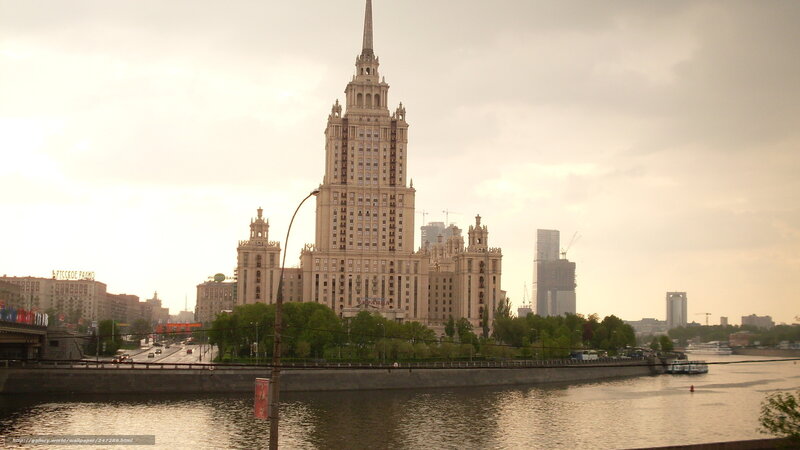 Moscow skyscraper by river