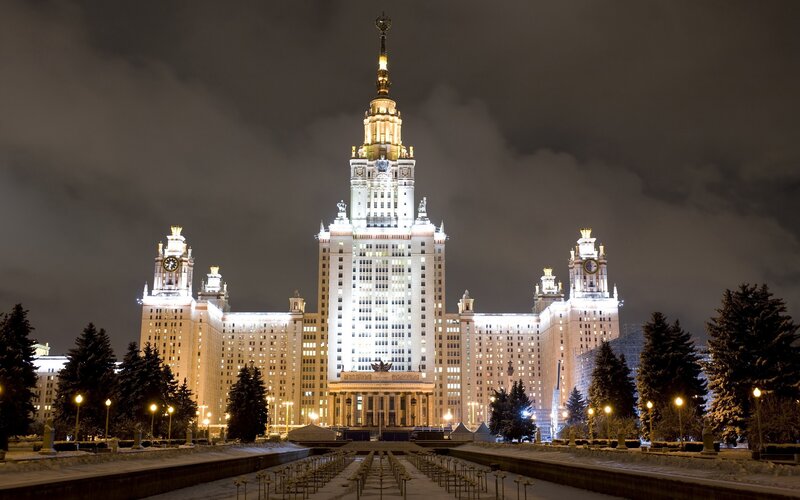 Moscow State University at night