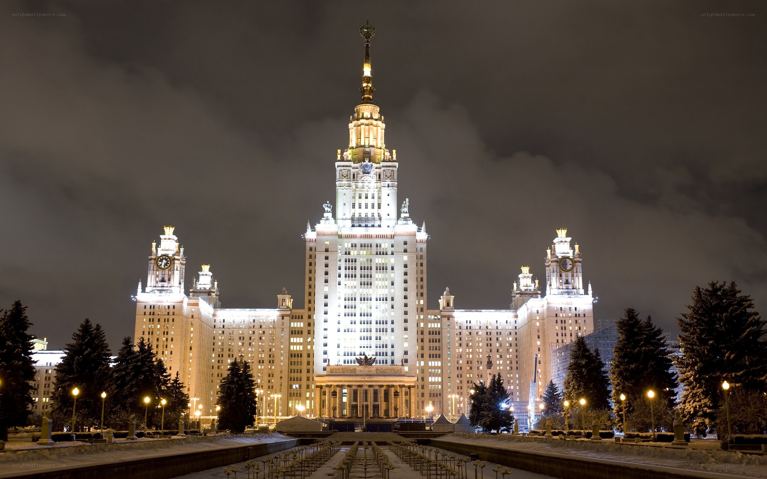 Moscow State University at night
