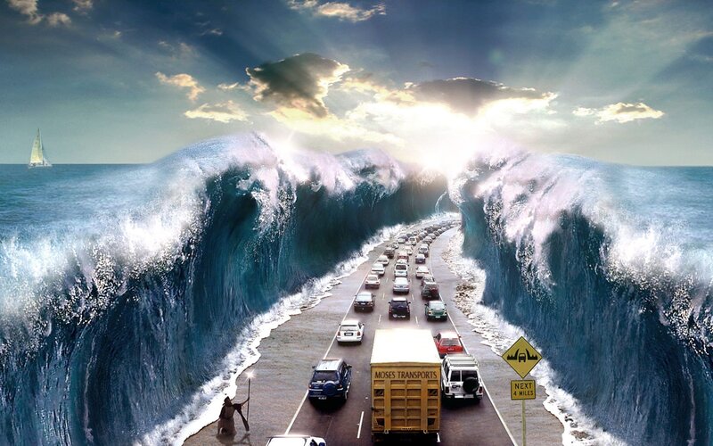 Moses Parting Sea — Blue, Dramatic