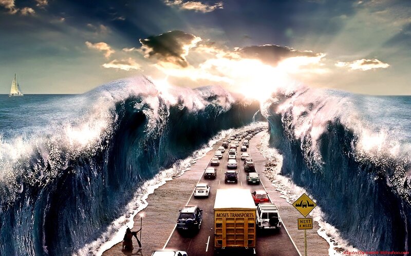 Moses parting the sea with cars