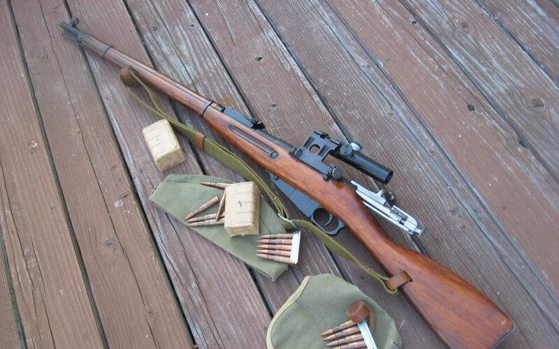 Mosin-Nagant rifle with accessories