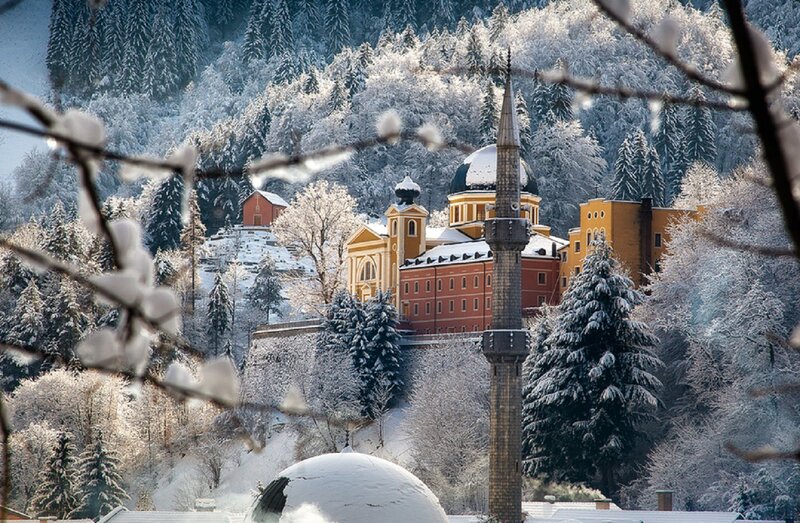Mosque and Church in Snow