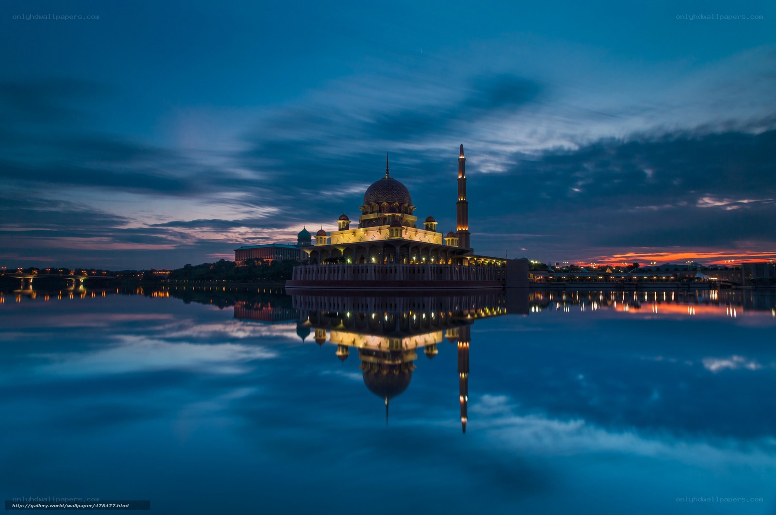 Mosque at dusk with reflection