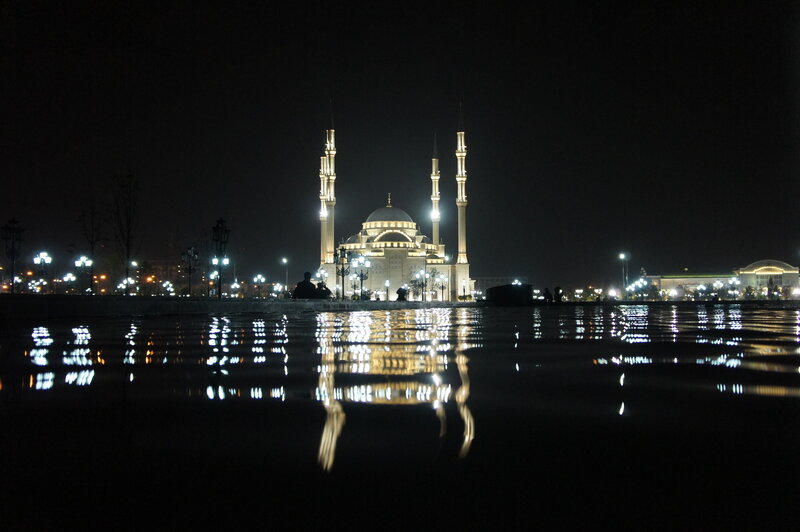 Mosque at Night — Black, Serene, Photograph, Minarets