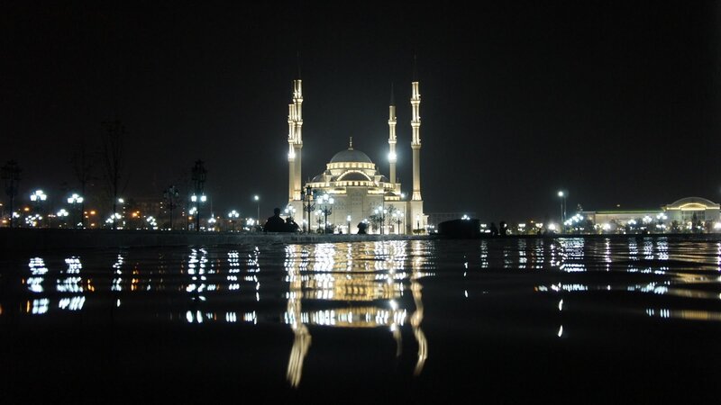 Mosque at Night — Black, Serene, Photograph