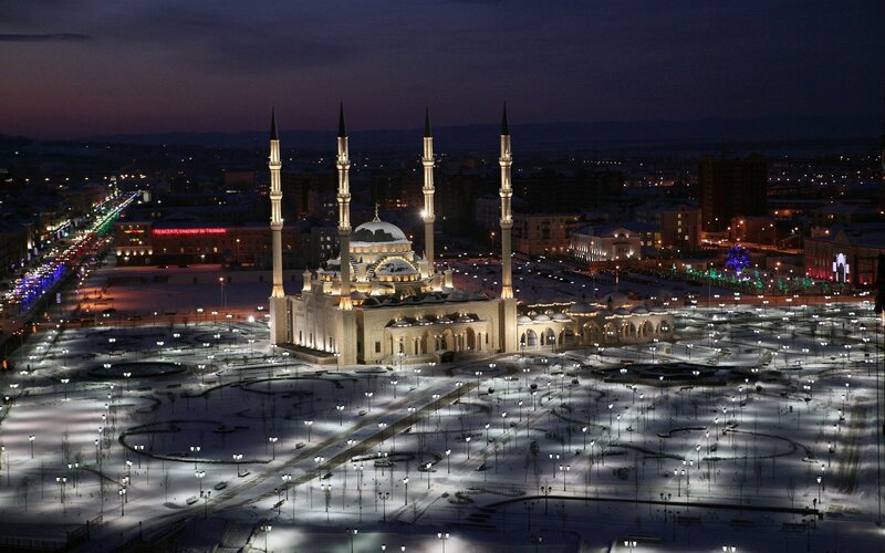 Mosque at Night — White, Serene