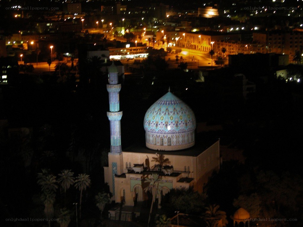 mosque at night with city view