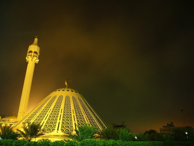 mosque at night with dome