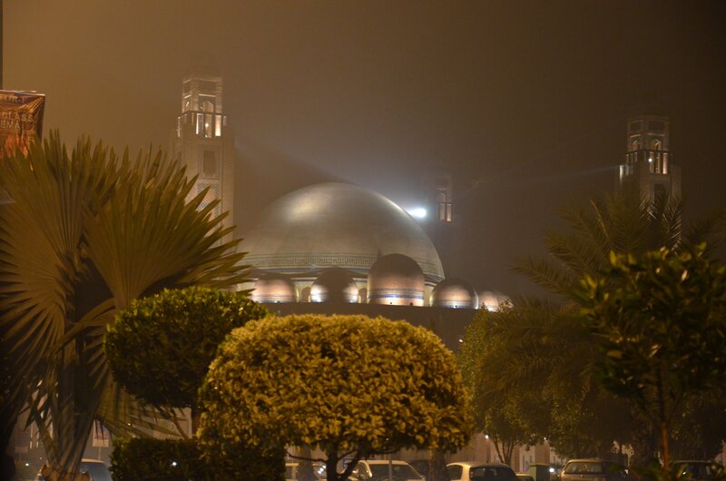Mosque at Night — Yellow, Serene, Photograph