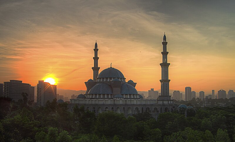 Mosque at Sunset — Orange, Serene, Photograph
