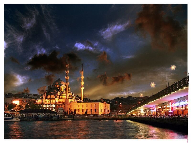 Mosque by the Water — Blue, Dramatic