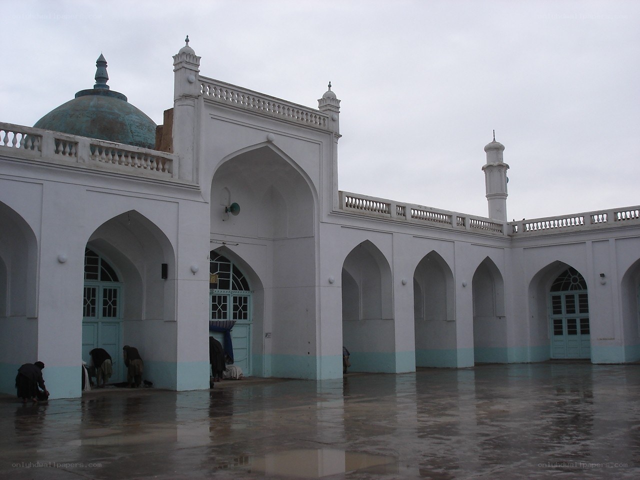 Mosque courtyard on a rainy day