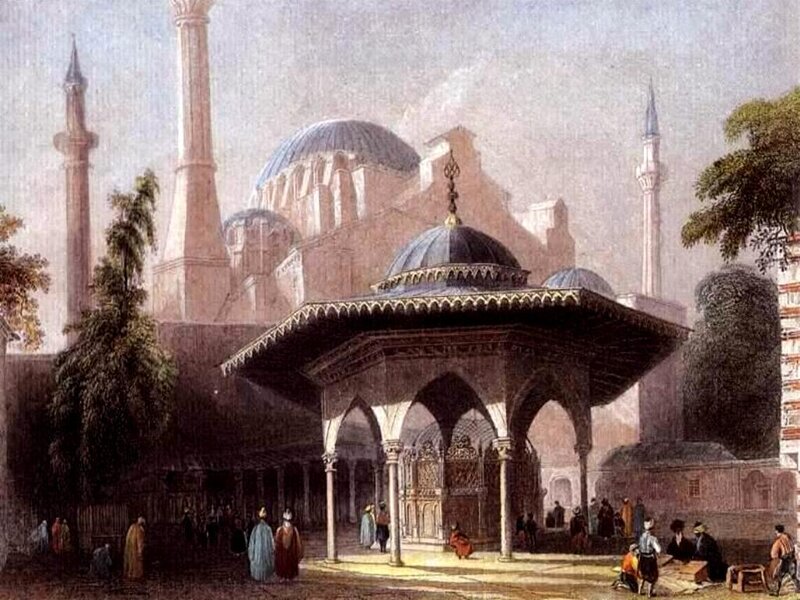 Mosque Courtyard Scene — Blue