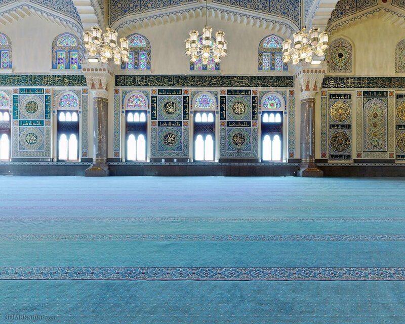 mosque interior with blue carpet