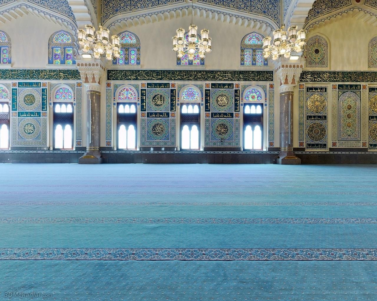 mosque interior with blue carpet