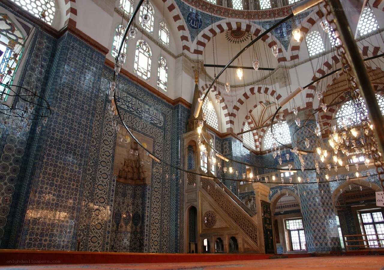 mosque interior with blue tiles