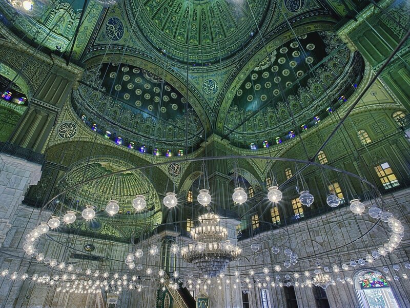 Mosque Interior with Chandeliers — Green