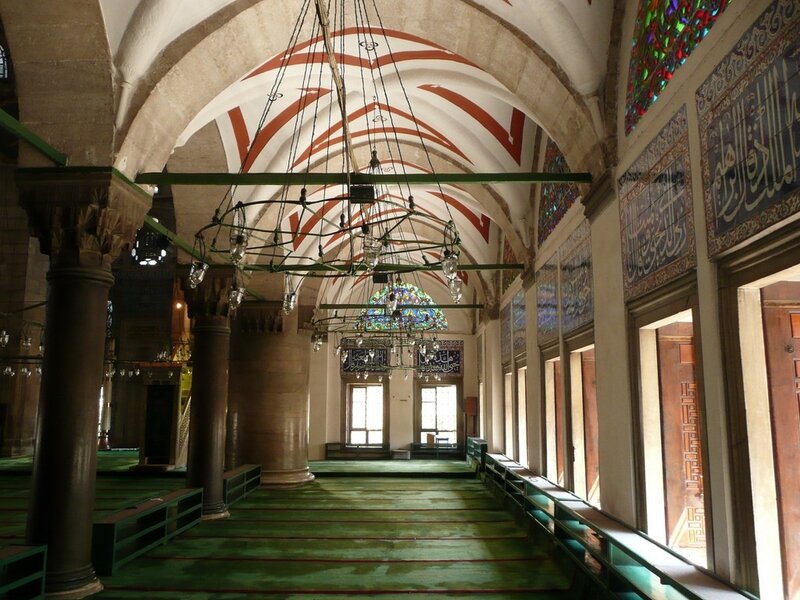 mosque interior with green carpet