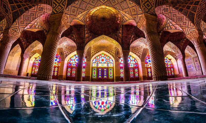 Mosque Interior with Stained Glass — Blue