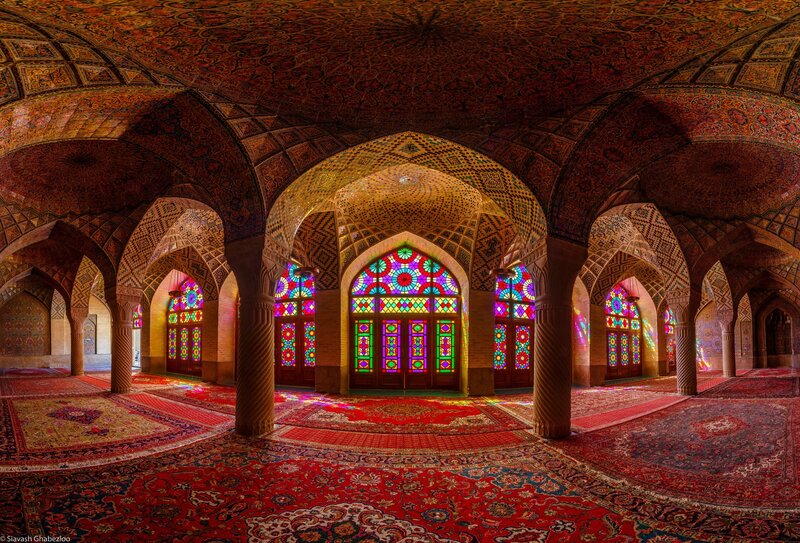 Mosque Interior with Stained Glass — Red