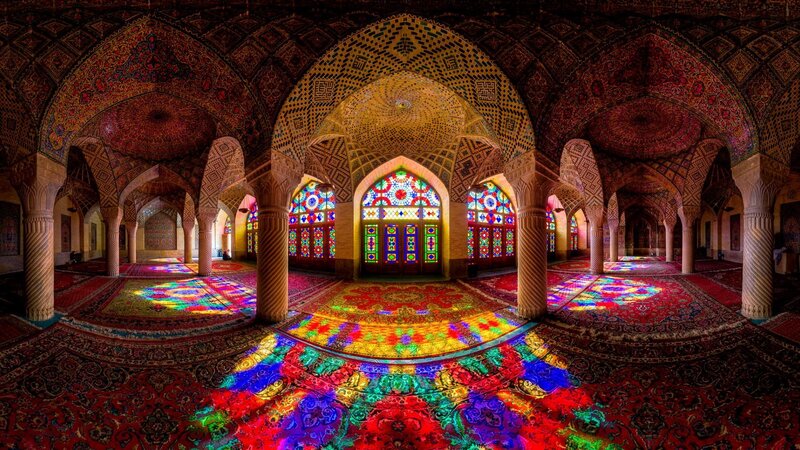 Mosque Interior with Stained Glass