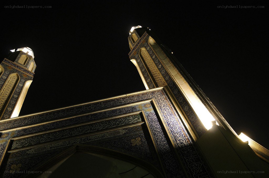 mosque minarets at night