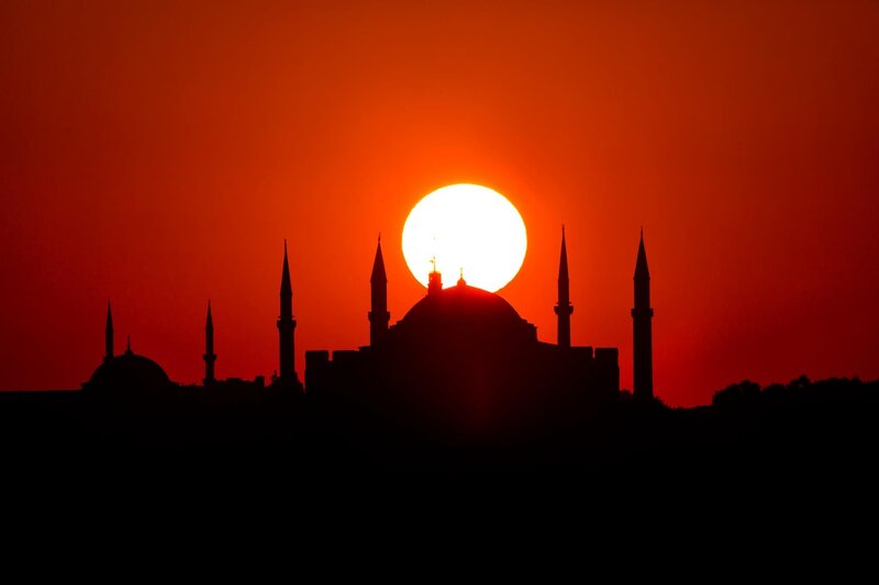 Mosque Silhouette at Sunset — Red