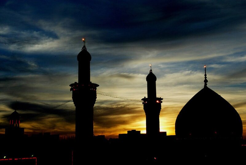 Mosque silhouettes at sunset