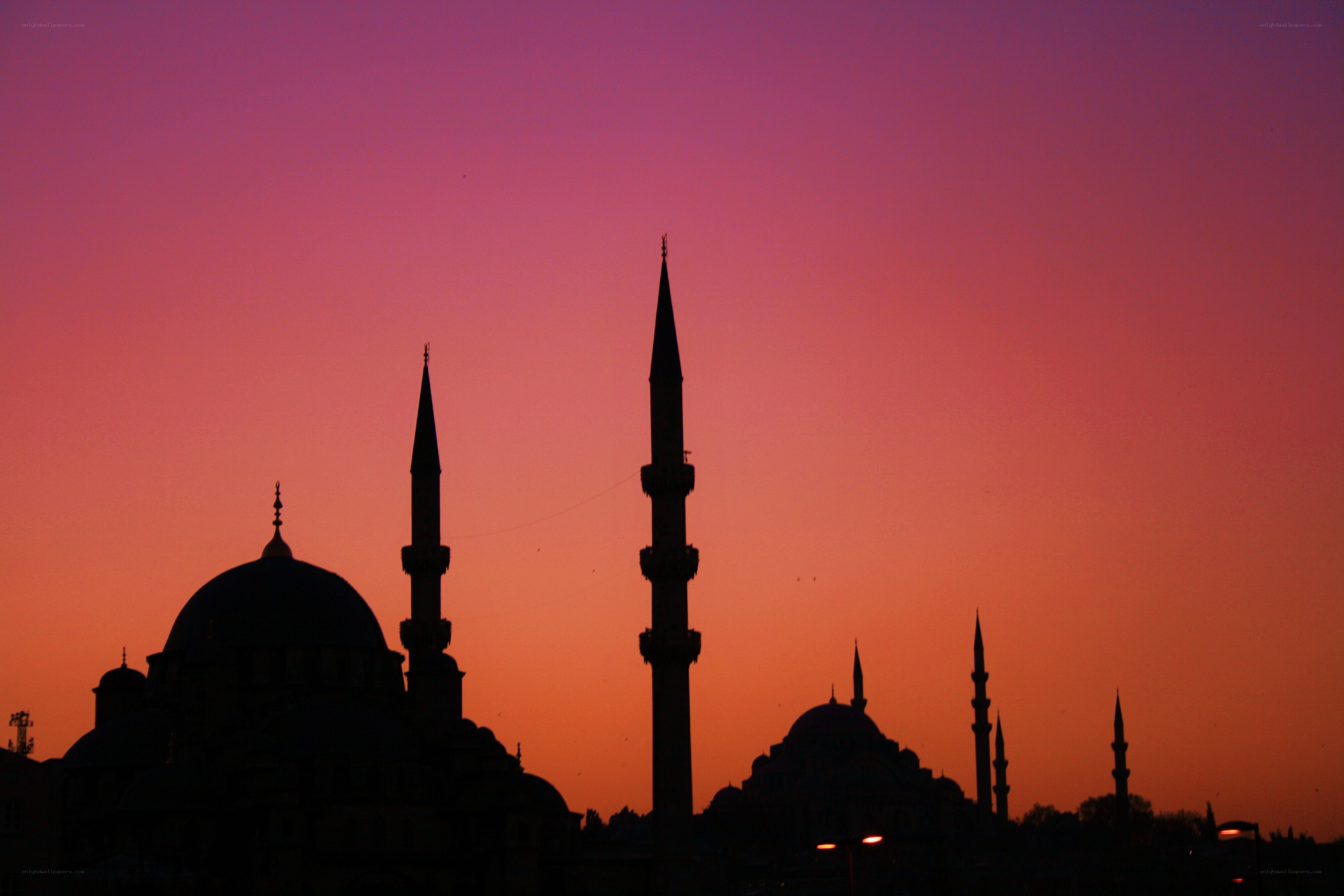 Mosque silhouettes at sunset