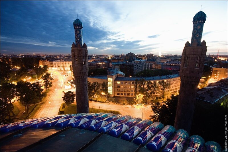 Mosque towers at dusk