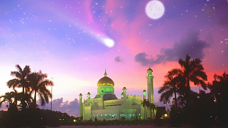 mosque under comet sky