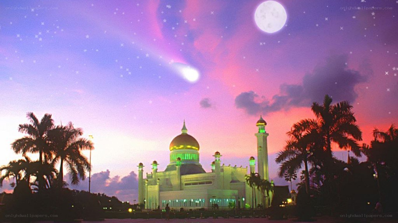 mosque under comet sky