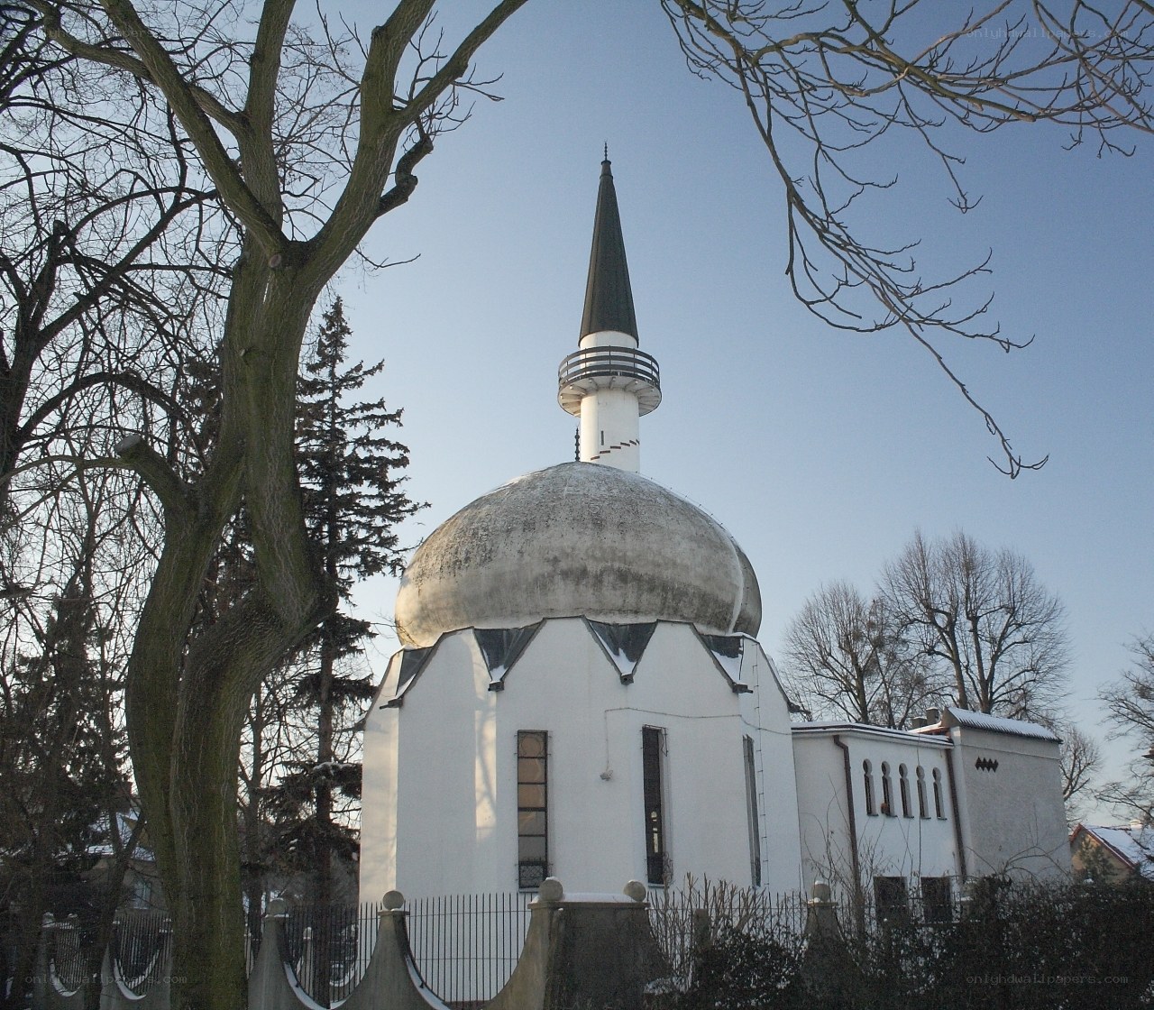 Mosque with a dome and minaret
