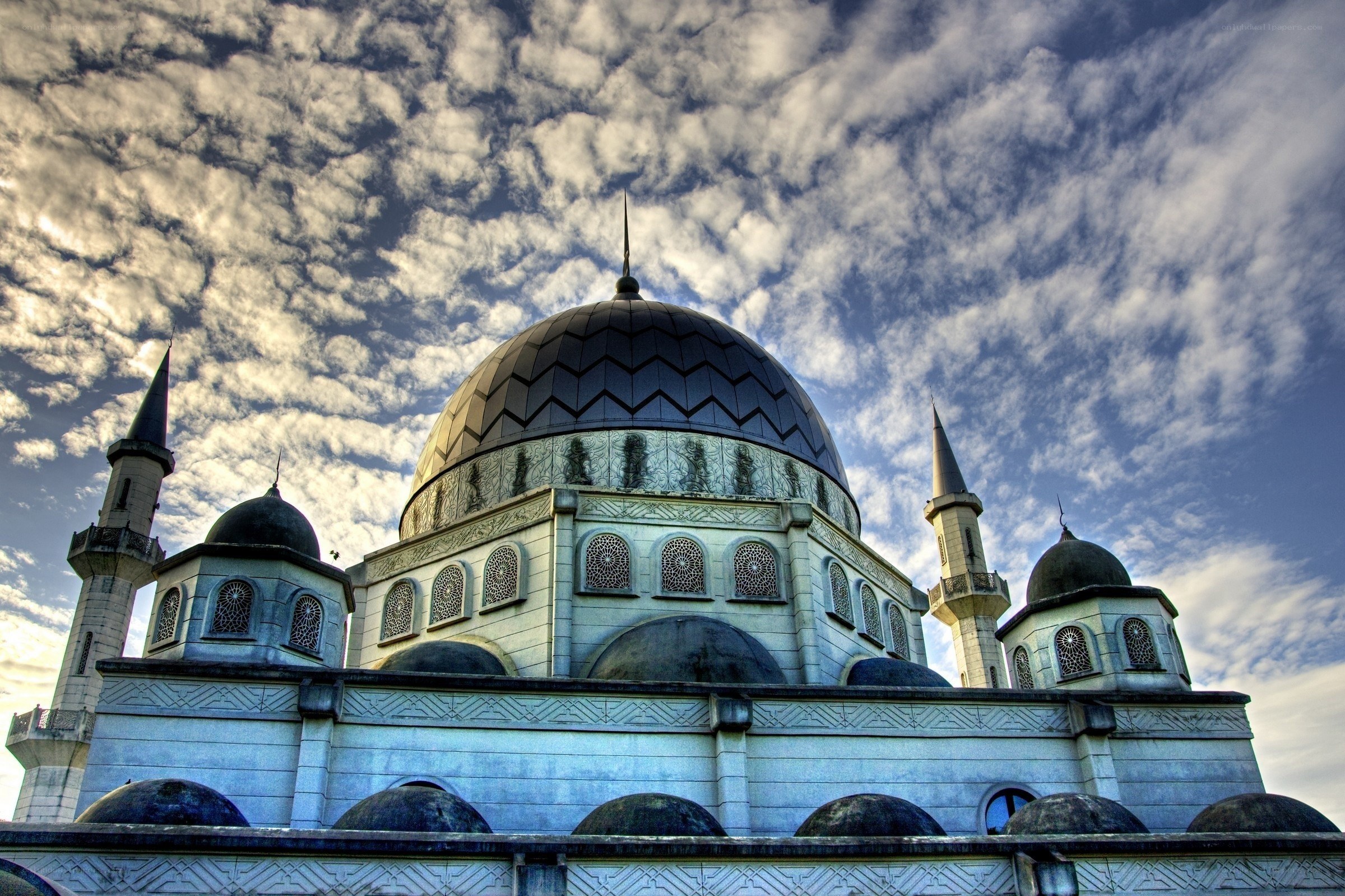 mosque with blue dome and minarets