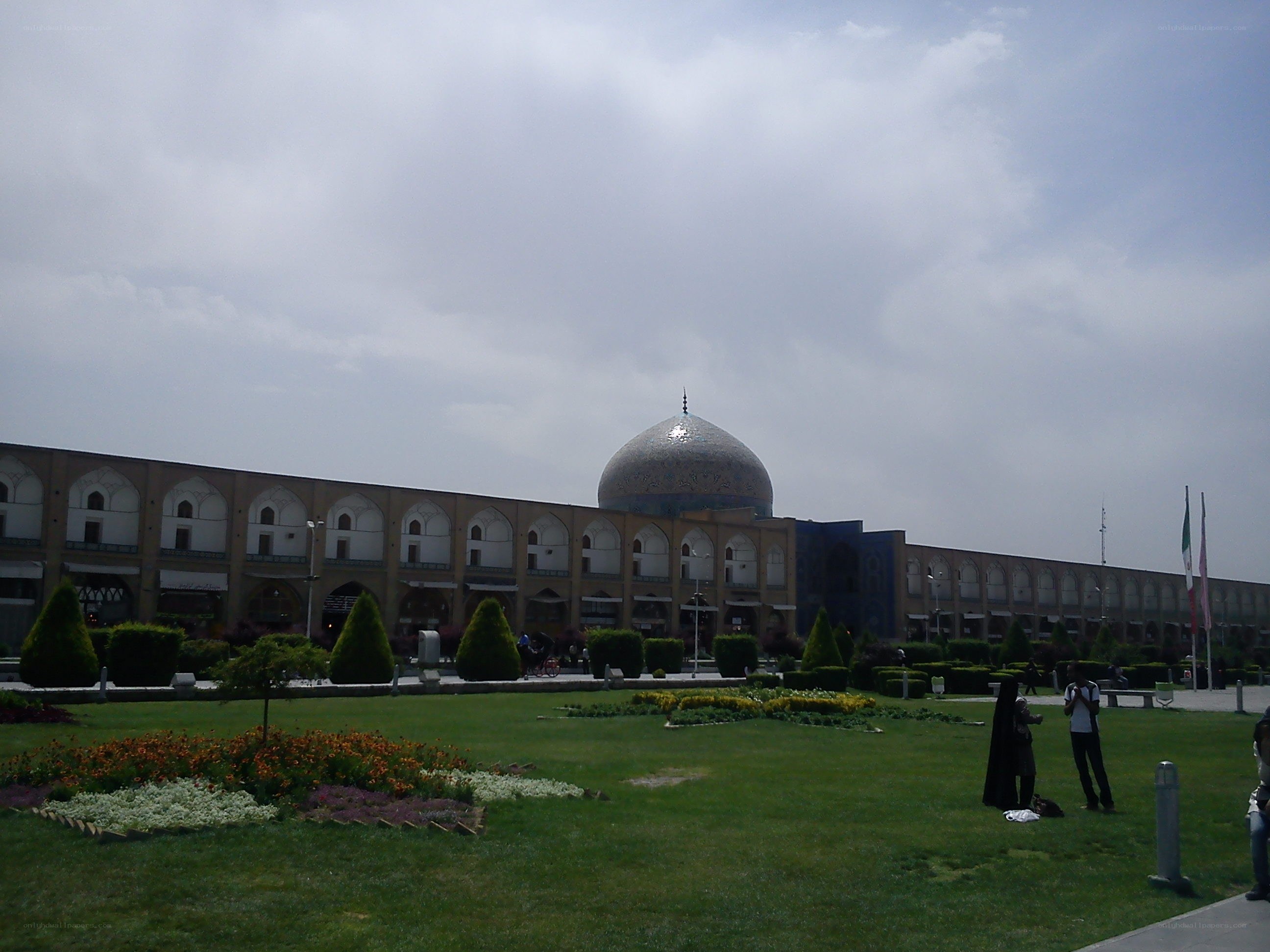 mosque with dome and garden