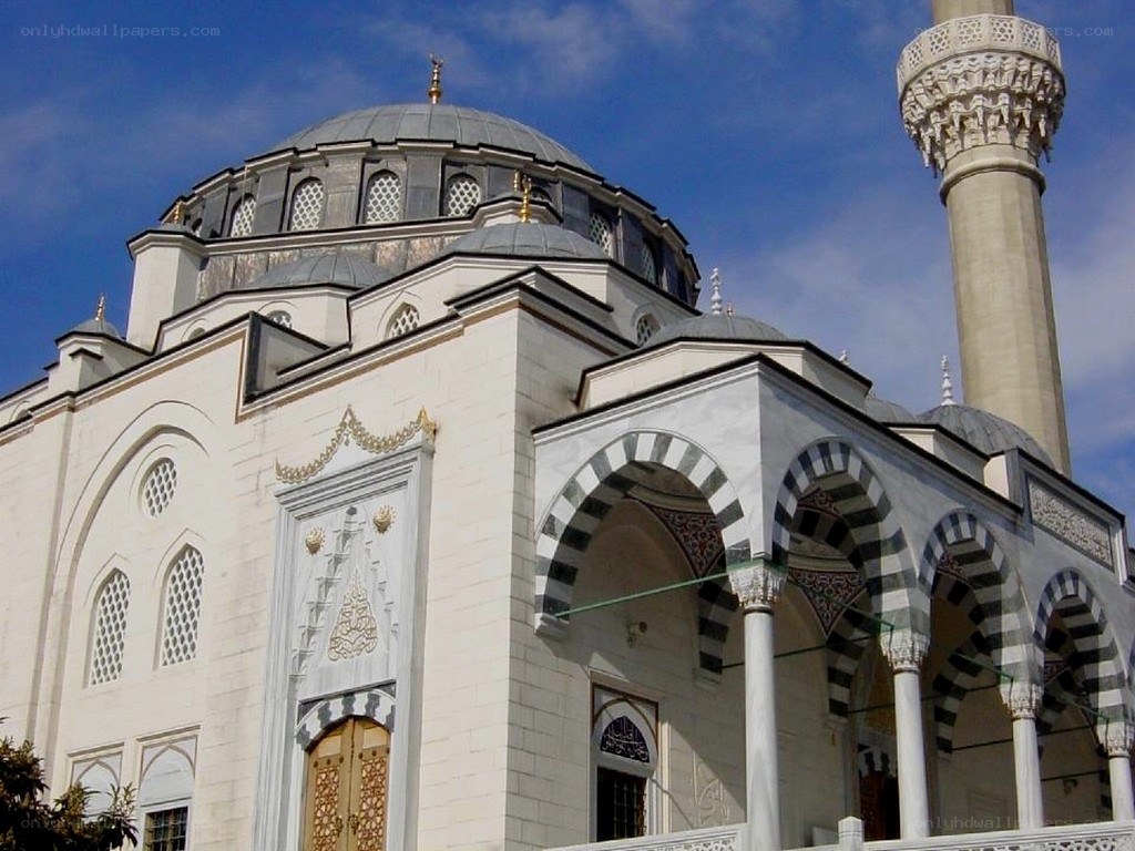 mosque with dome and minaret