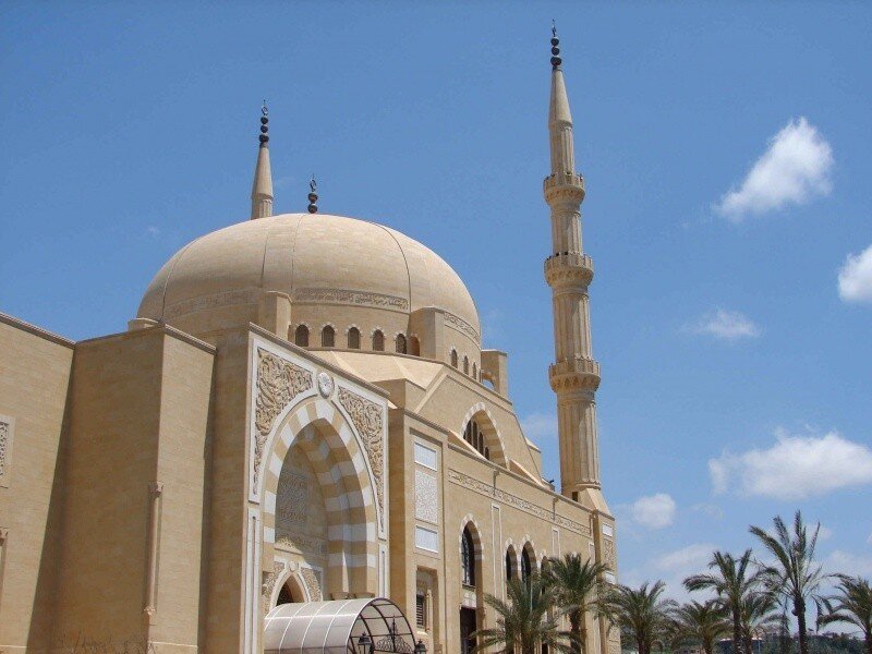 mosque with dome and minaret