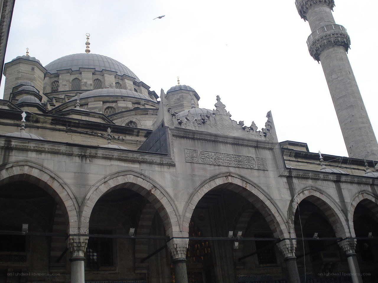mosque with domes and minaret