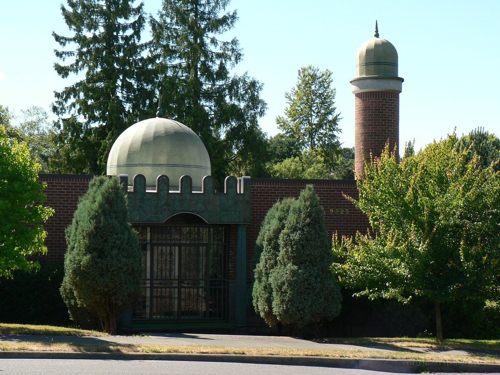 Mosque with domes and minaret