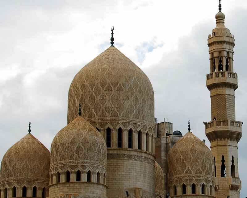 Mosque with Domes and Minaret — Beige