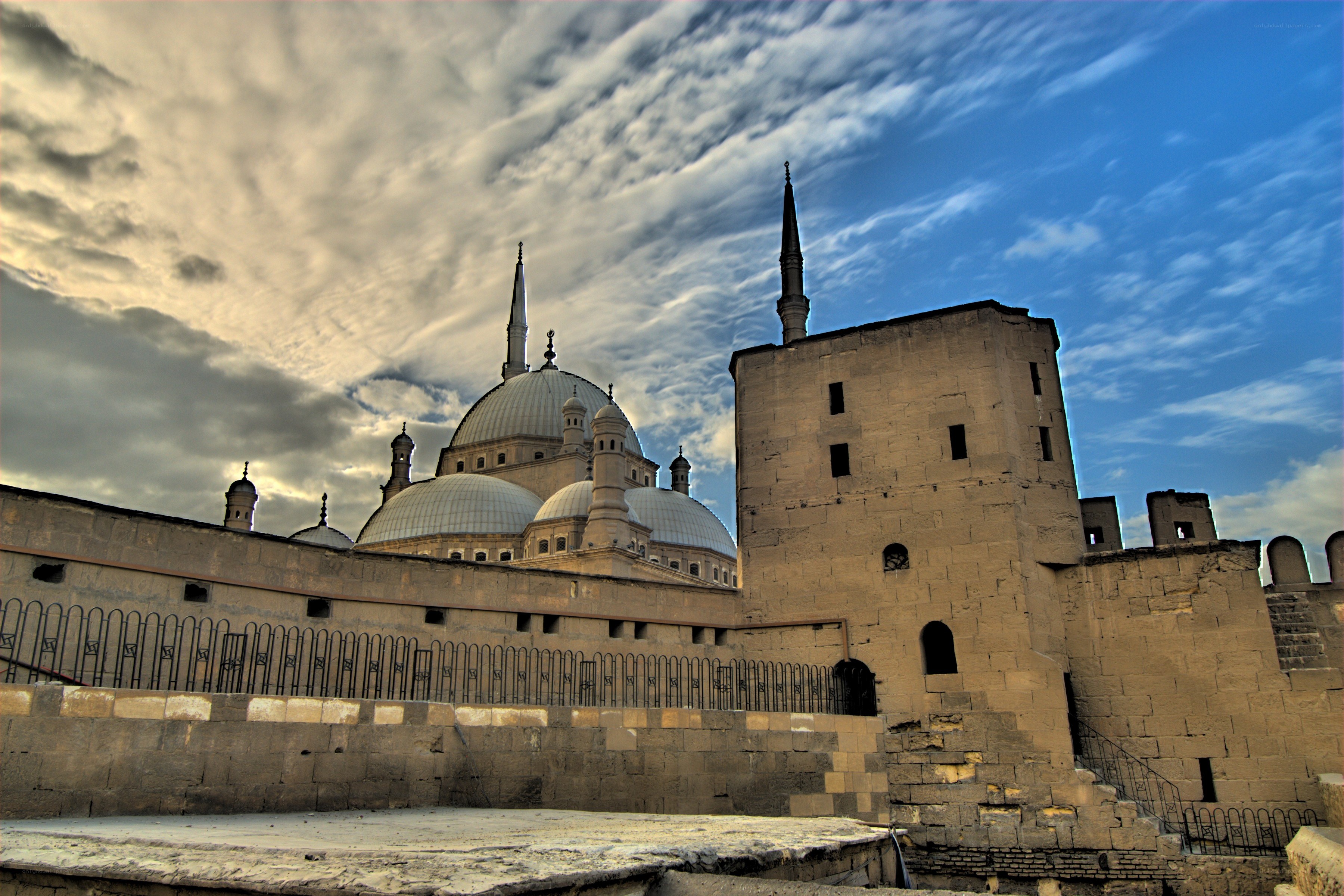 Mosque with domes and minarets