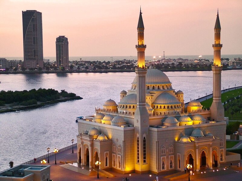 Mosque with Domes and Minarets — Beige, Serene