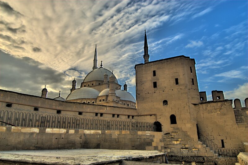 Mosque with Domes and Minarets — Blue, Dramatic, Sunset